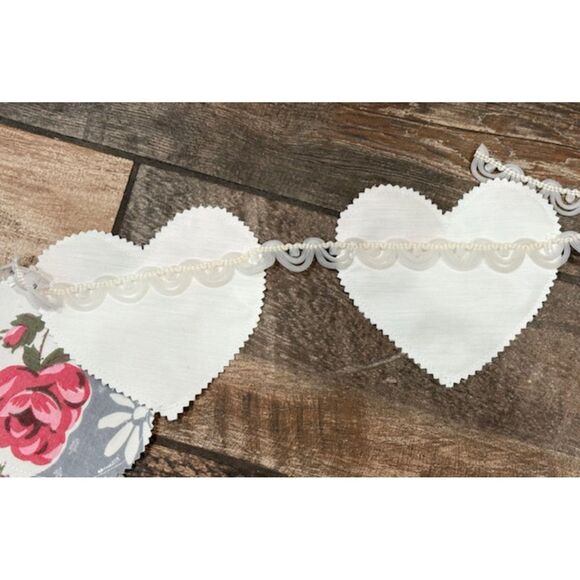Valentine Heart Banner Bunting Vintage Linens Wedding Shower - Picture 5 of 5